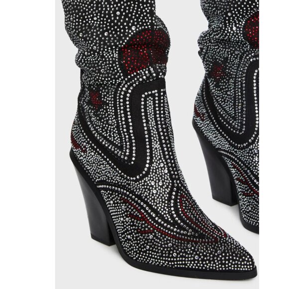 NWOT Azalea Wang Jolee Knee High Rhinestone Cowboy Boots - Picture 3 of 5